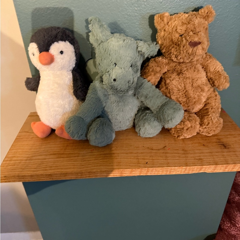 Jellycat Brand Plush Animal Toy Set - Penguin, Dinosaur, and Bear